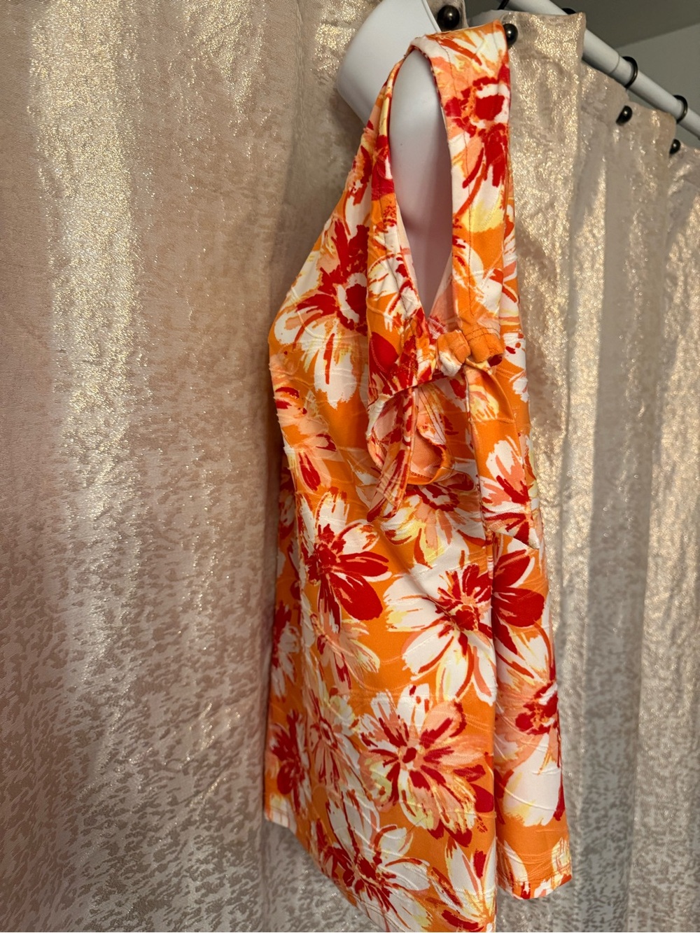Women's Orange Floral Tie-Sleeve Top